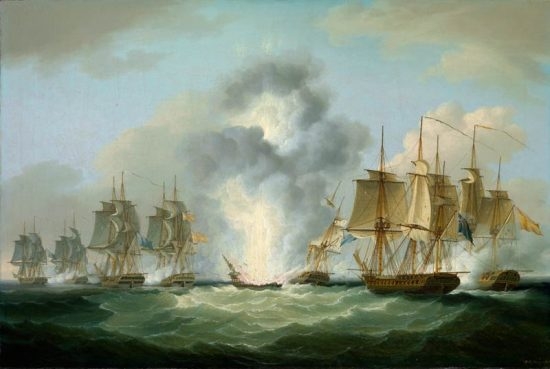 16 (c) The sinking of the Mercedes, a painting by Francis Sartorius (1734-1804), (c) National Maritime Museum [Public domain], via Wikimedia Commons