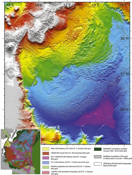 2017_02_11_Sueditalien_GutscherEtal2017_EPSL_2ae3af4586 (c) Topography of the seabed off the eastern coast of Sicily from data from various expeditions. Graphic: © Marc-André Gutscher, U. Brest 