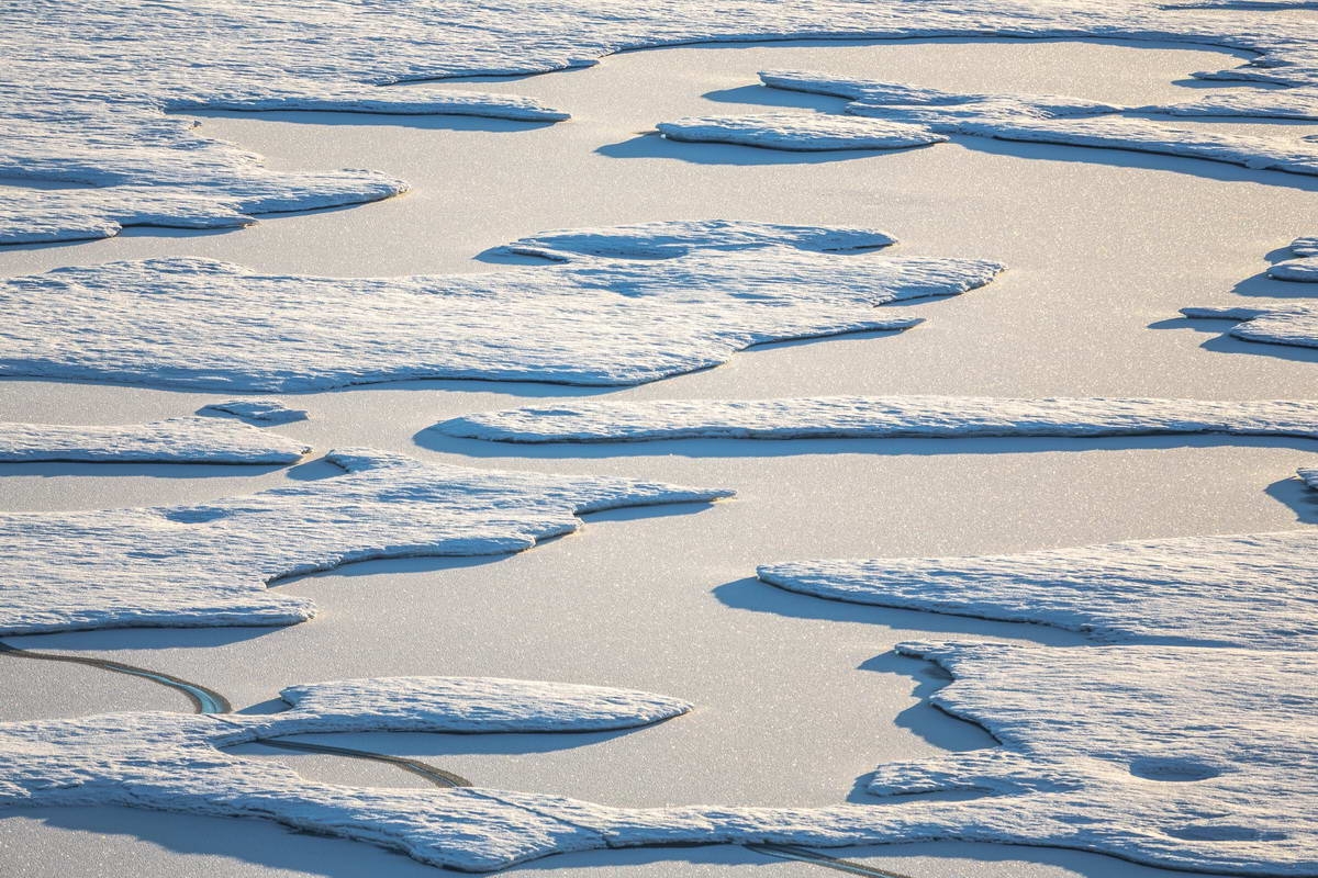 Snow-covered meltwater pools in the Arctic, Photo: © (Photo: Stefan Hendricks)