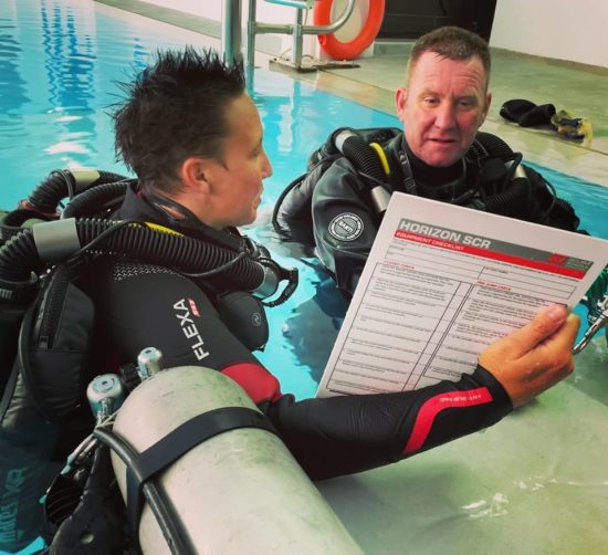 SSI rebreather diving program underway in a pool.